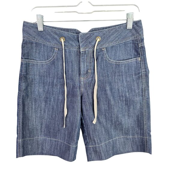 Womens Merona Blue Tie Waist Shorts Mid Rise 11" Inseam Cotton Polyester Blend 4 - Picture 1 of 12